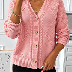 Hilde | V-Neck Cable Knit Button Cardigan