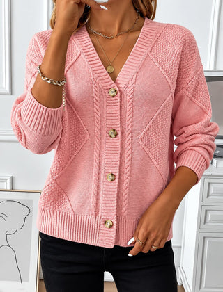 Hilde | V-Neck Cable Knit Button Cardigan
