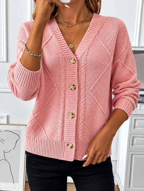 Hilde | V-Neck Cable Knit Button Cardigan