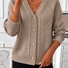 Hilde | V-Neck Cable Knit Button Cardigan