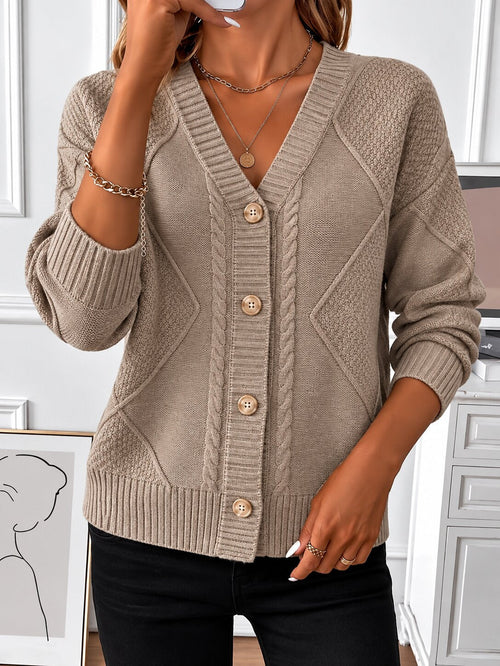 Hilde | V-Neck Cable Knit Button Cardigan