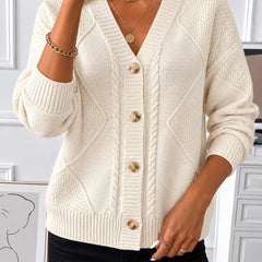 Hilde | V-Neck Cable Knit Button Cardigan