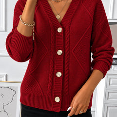 Hilde | V-Neck Cable Knit Button Cardigan