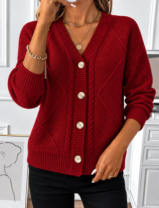 Hilde | V-Neck Cable Knit Button Cardigan