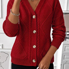 Hilde | V-Neck Cable Knit Button Cardigan