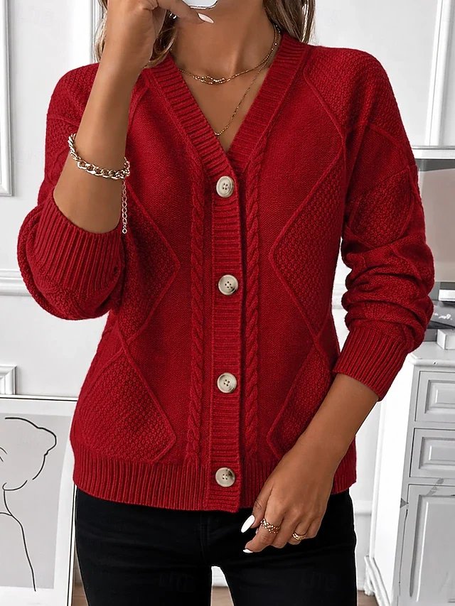Hilde | V-Neck Cable Knit Button Cardigan