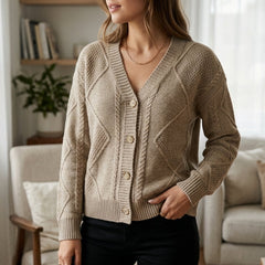 Hilde | V-Neck Cable Knit Button Cardigan