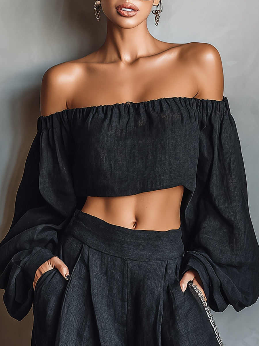 Corinne | Straight Neck Top and Wide Pants Set