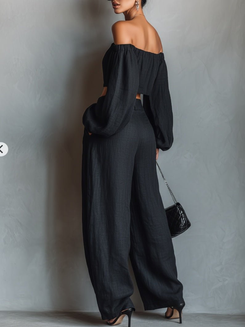 Corinne | Straight Neck Top and Wide Pants Set