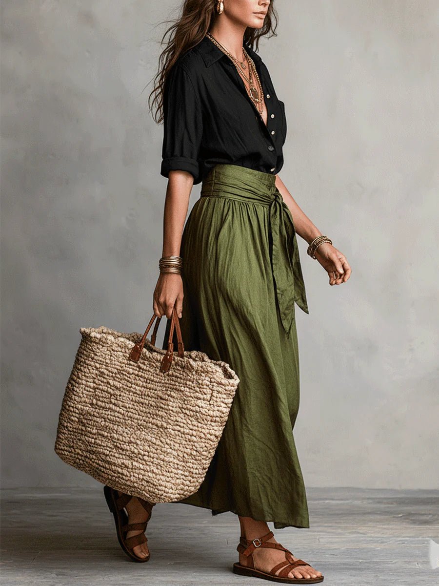 Odette | Long-Sleeve T-Shirt and High-Waisted Midi Skirt Set