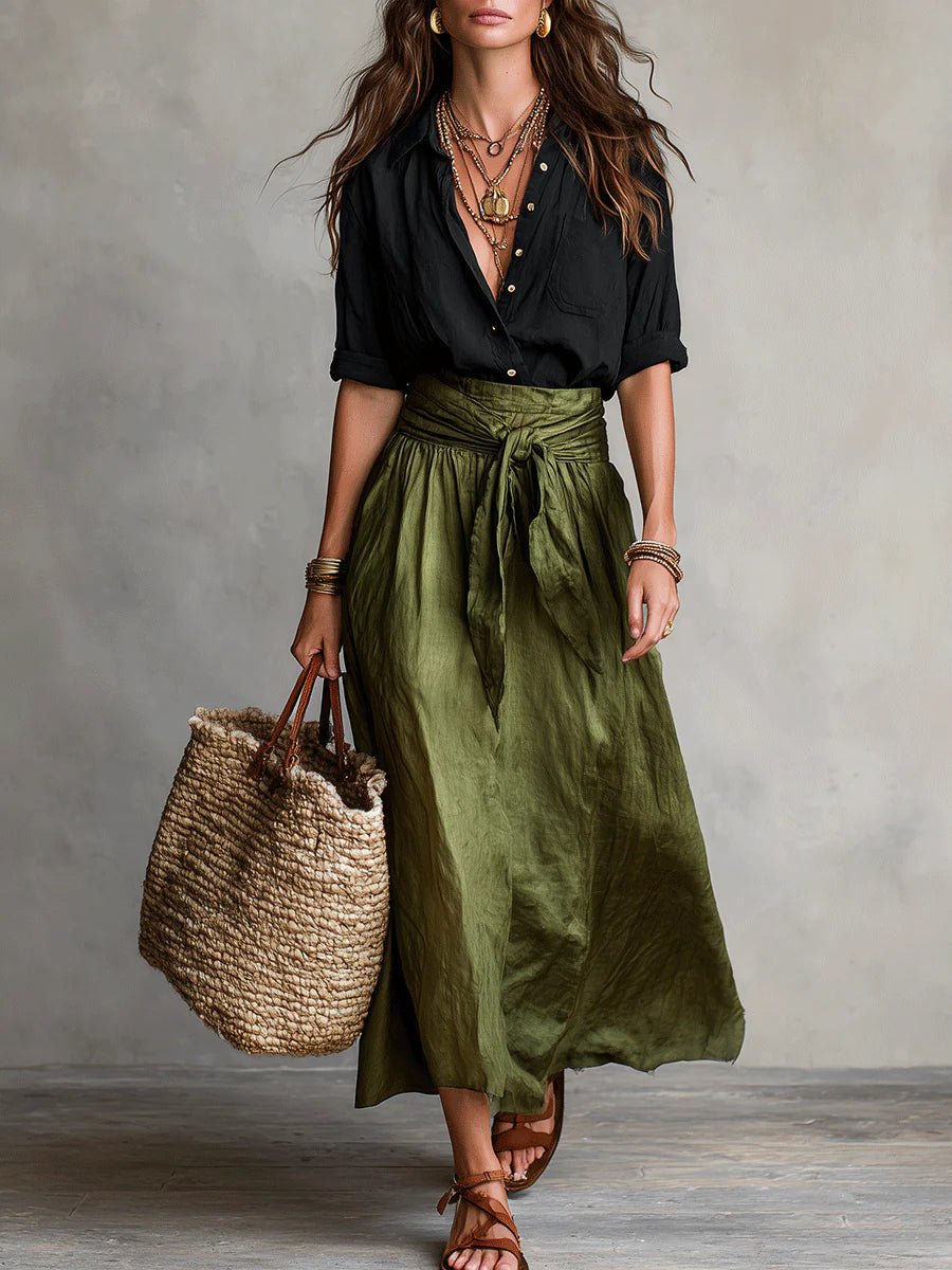 Odette | Long-Sleeve T-Shirt and High-Waisted Midi Skirt Set