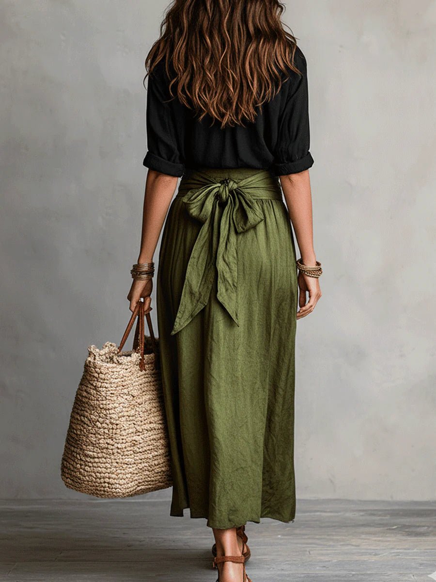 Odette | Long-Sleeve T-Shirt and High-Waisted Midi Skirt Set