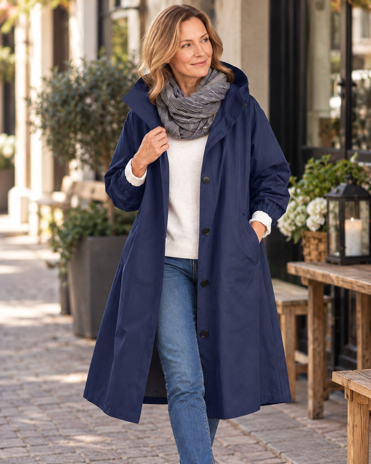 The Audrey — a crisp fall morning, a cozy scarf, and somewhere to be.