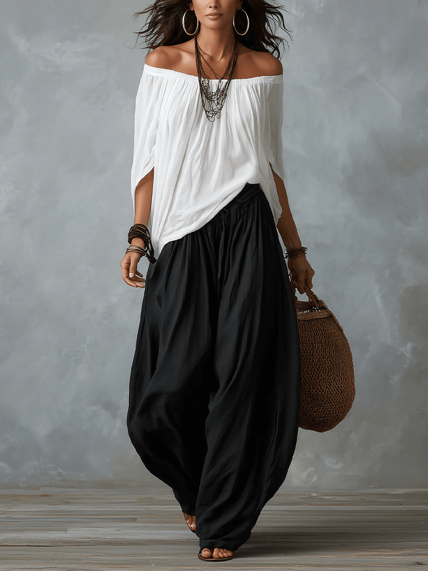 Adeline | Off-shoulder Top and Loose Lantern Pants Set