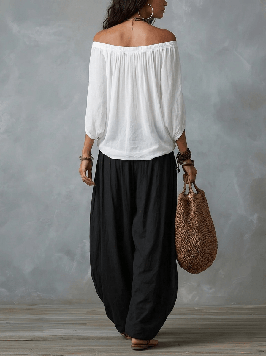 Adeline | Off-shoulder Top and Loose Lantern Pants Set