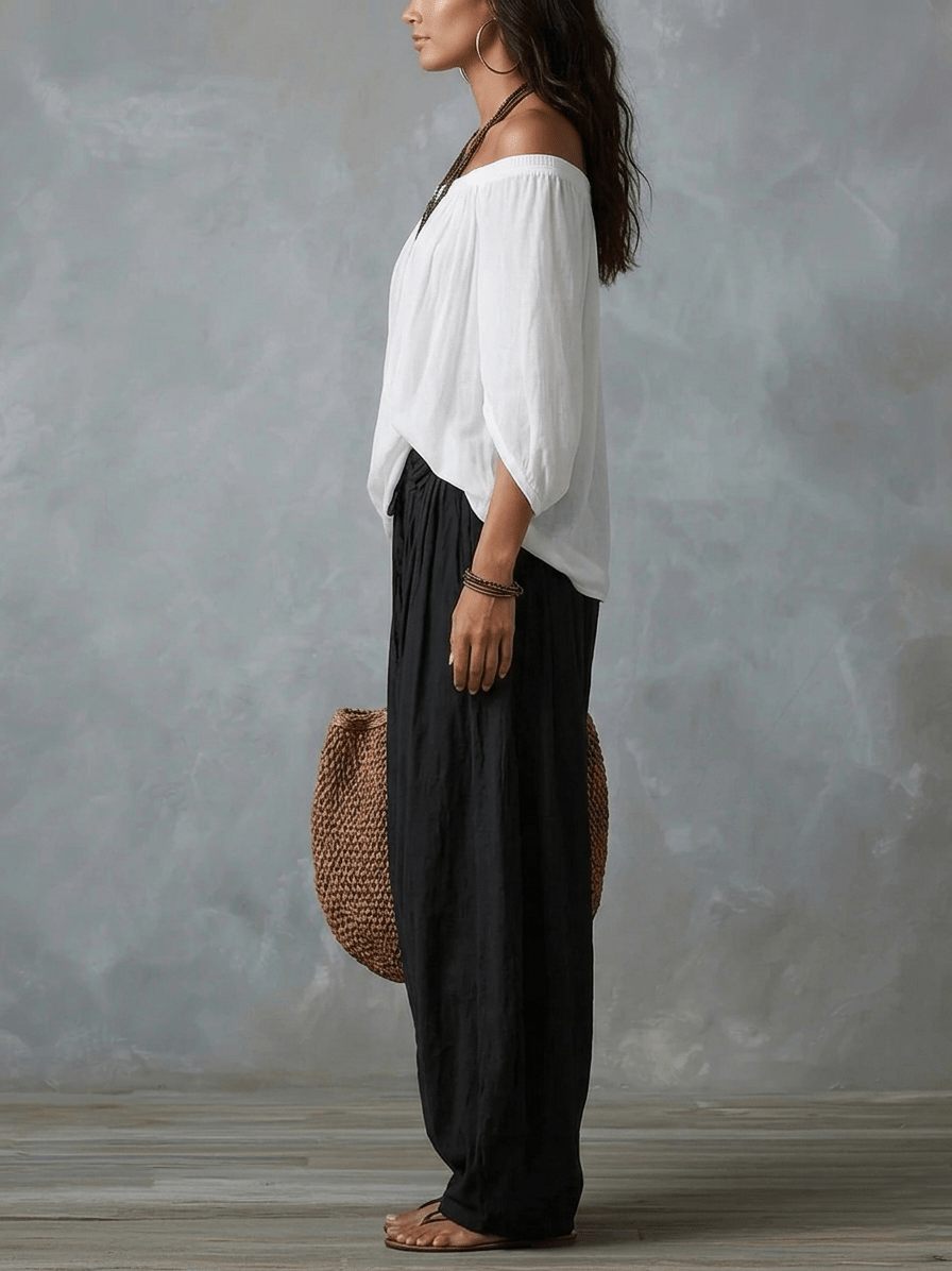 Adeline | Off-shoulder Top and Loose Lantern Pants Set
