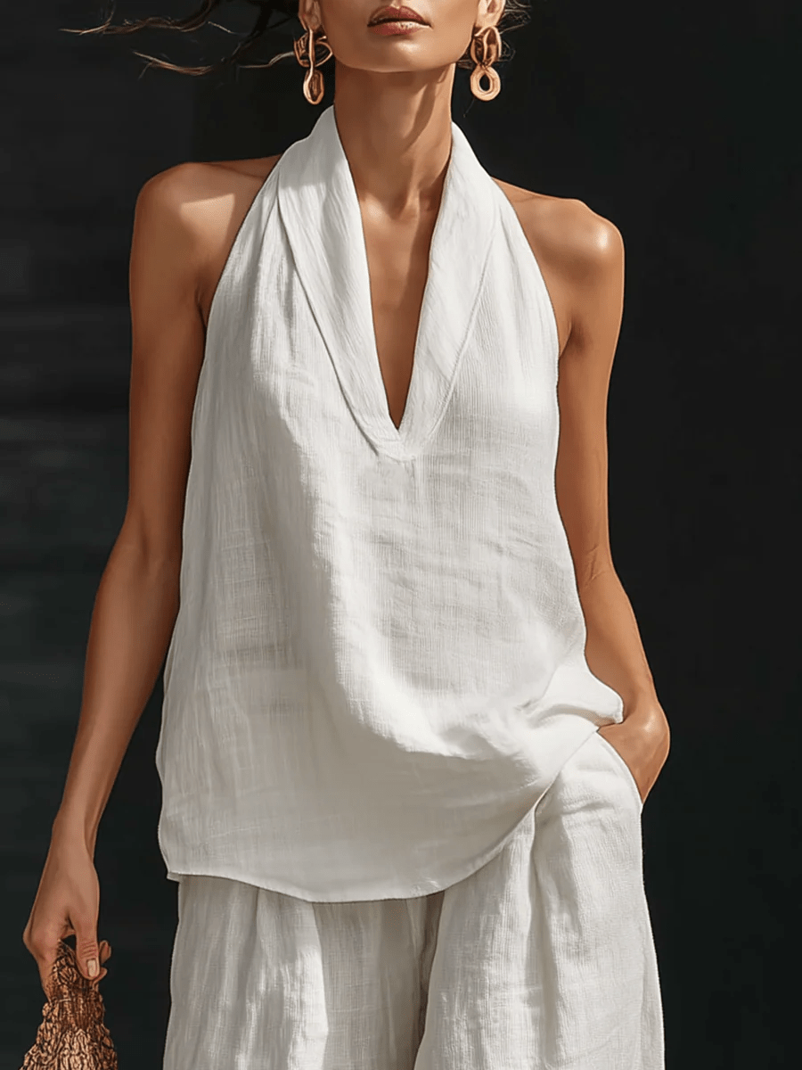 Marielle | Sleeveless V-Neck Top and Wide Pants Set