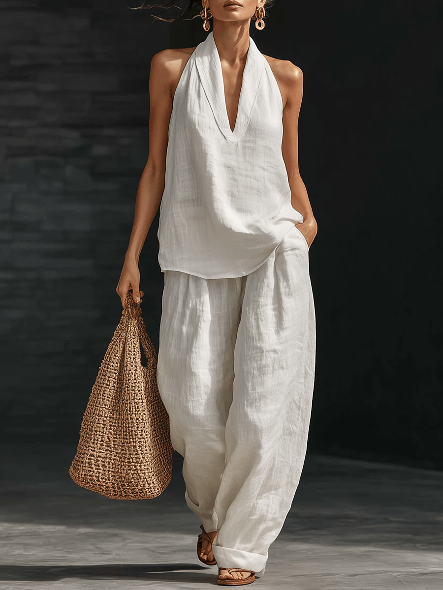 Marielle | Sleeveless V-Neck Top and Wide Pants Set