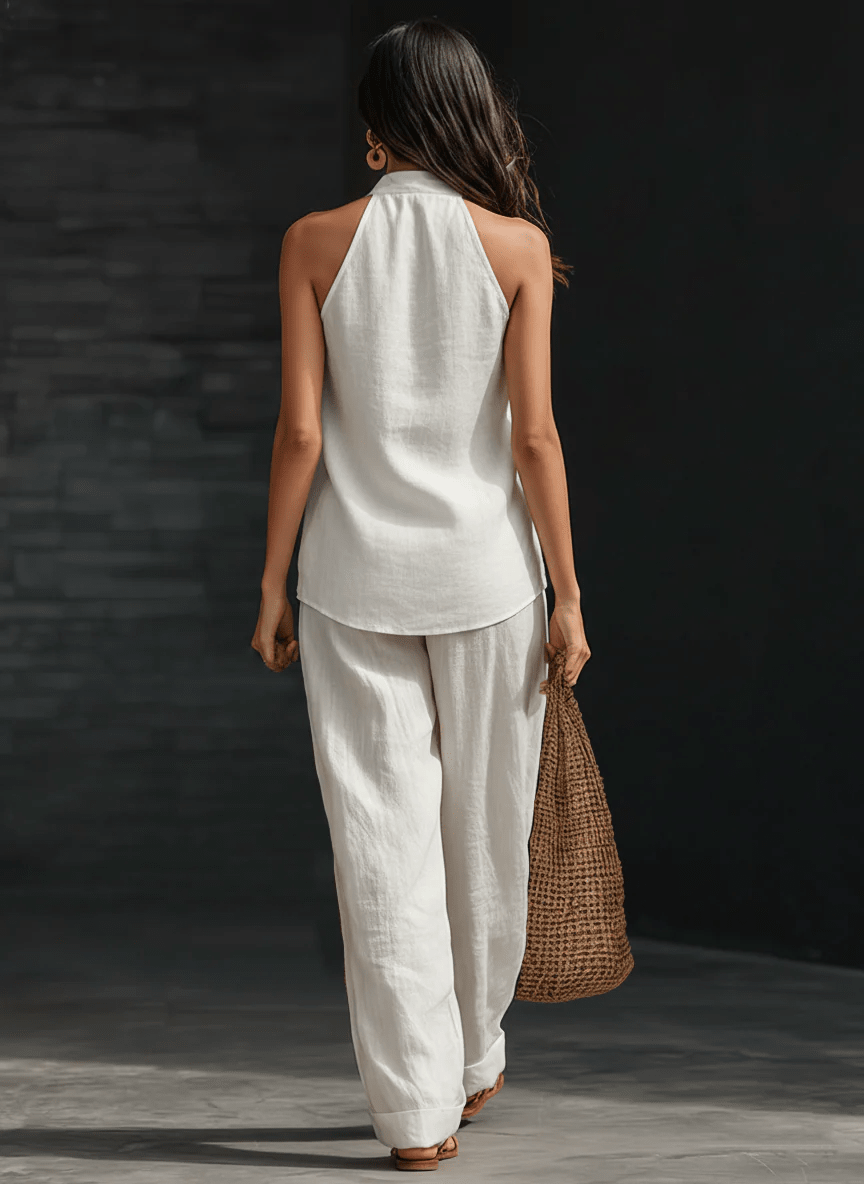 Marielle | Sleeveless V-Neck Top and Wide Pants Set
