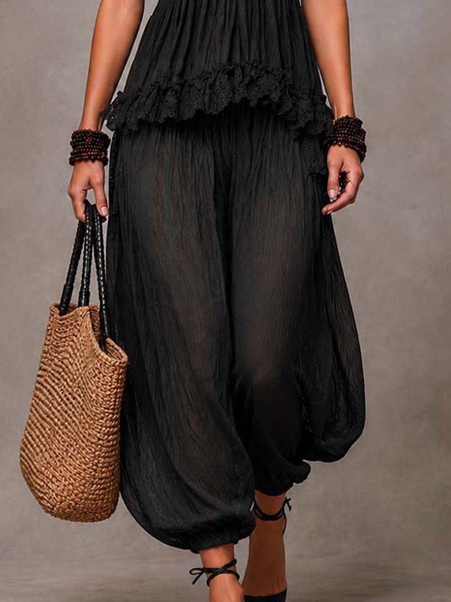 Rosalind | Bohemian V-Neck Lace Top and Harem Pants Set