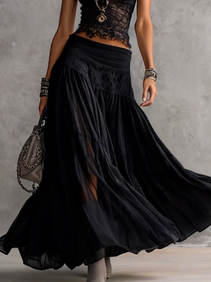 Josephine | Sheer Lace Top and Pleated Maxi Skirt Set
