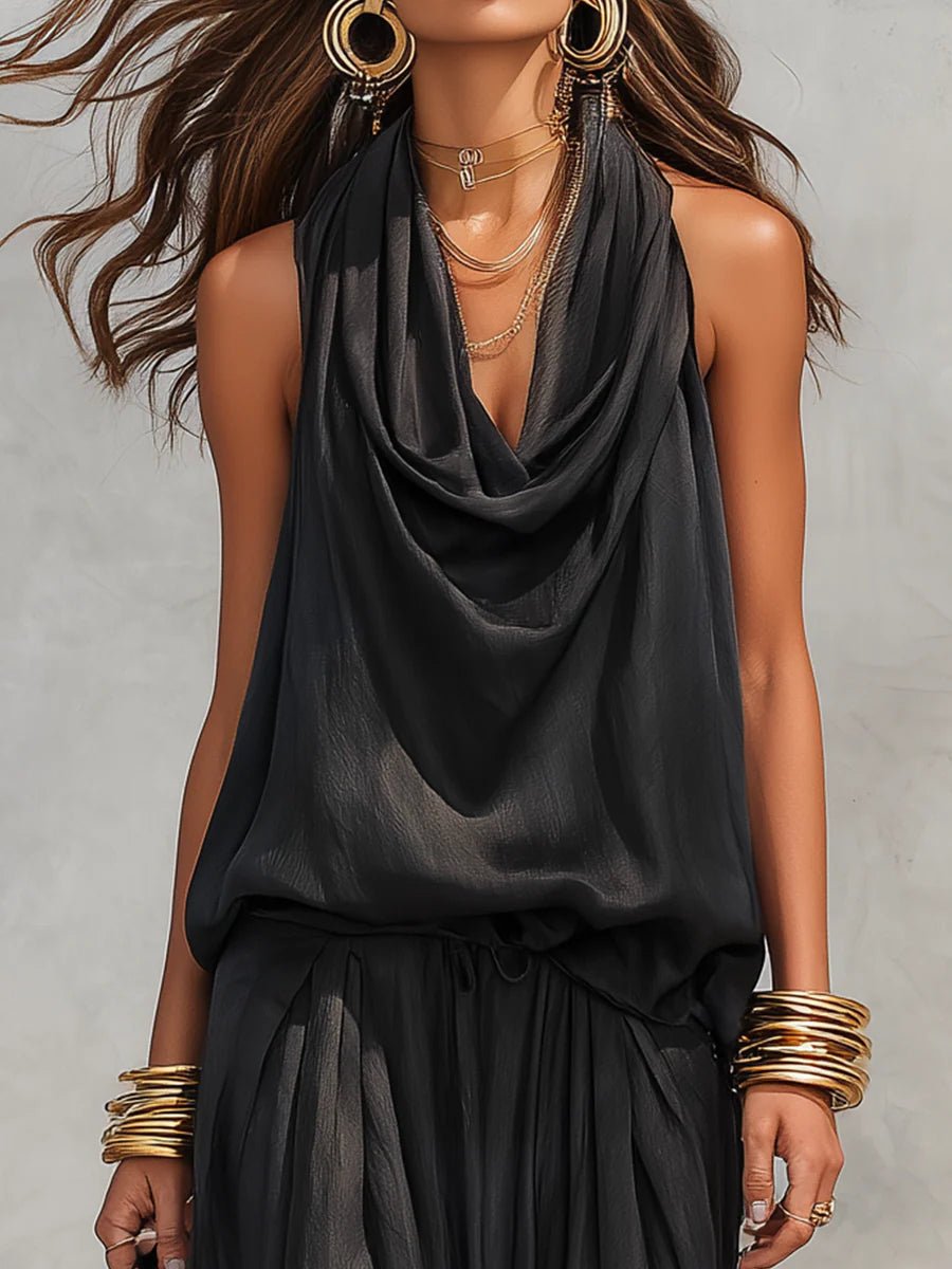 Sylvie | Halter Neck Sleeveless Top and Pleated Pants Set