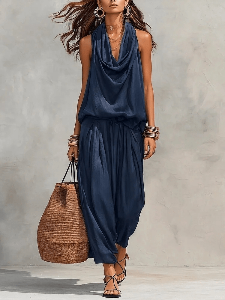 Sylvie | Halter Neck Sleeveless Top and Pleated Pants Set