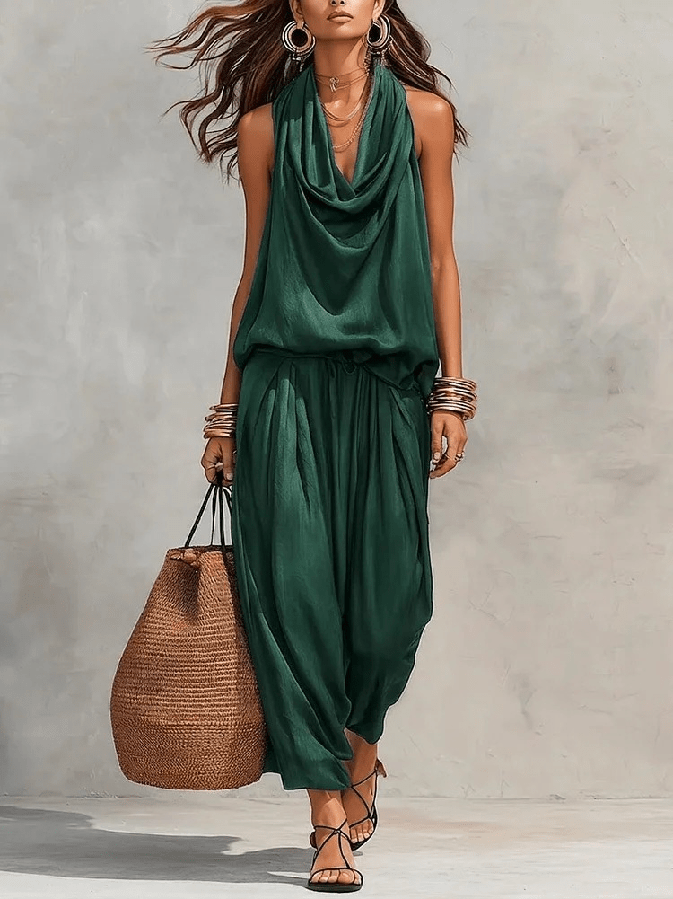 Sylvie | Halter Neck Sleeveless Top and Pleated Pants Set