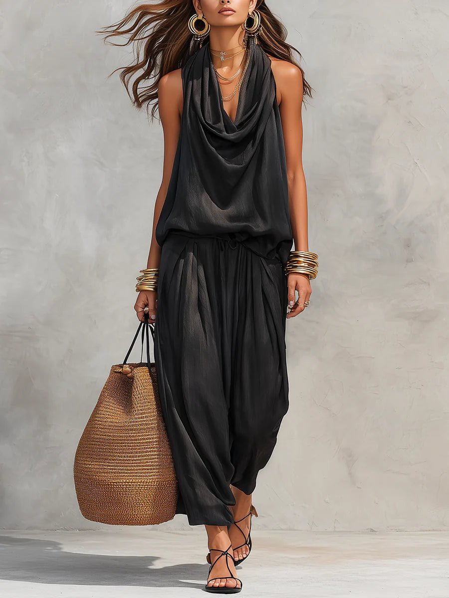 Sylvie | Halter Neck Sleeveless Top and Pleated Pants Set