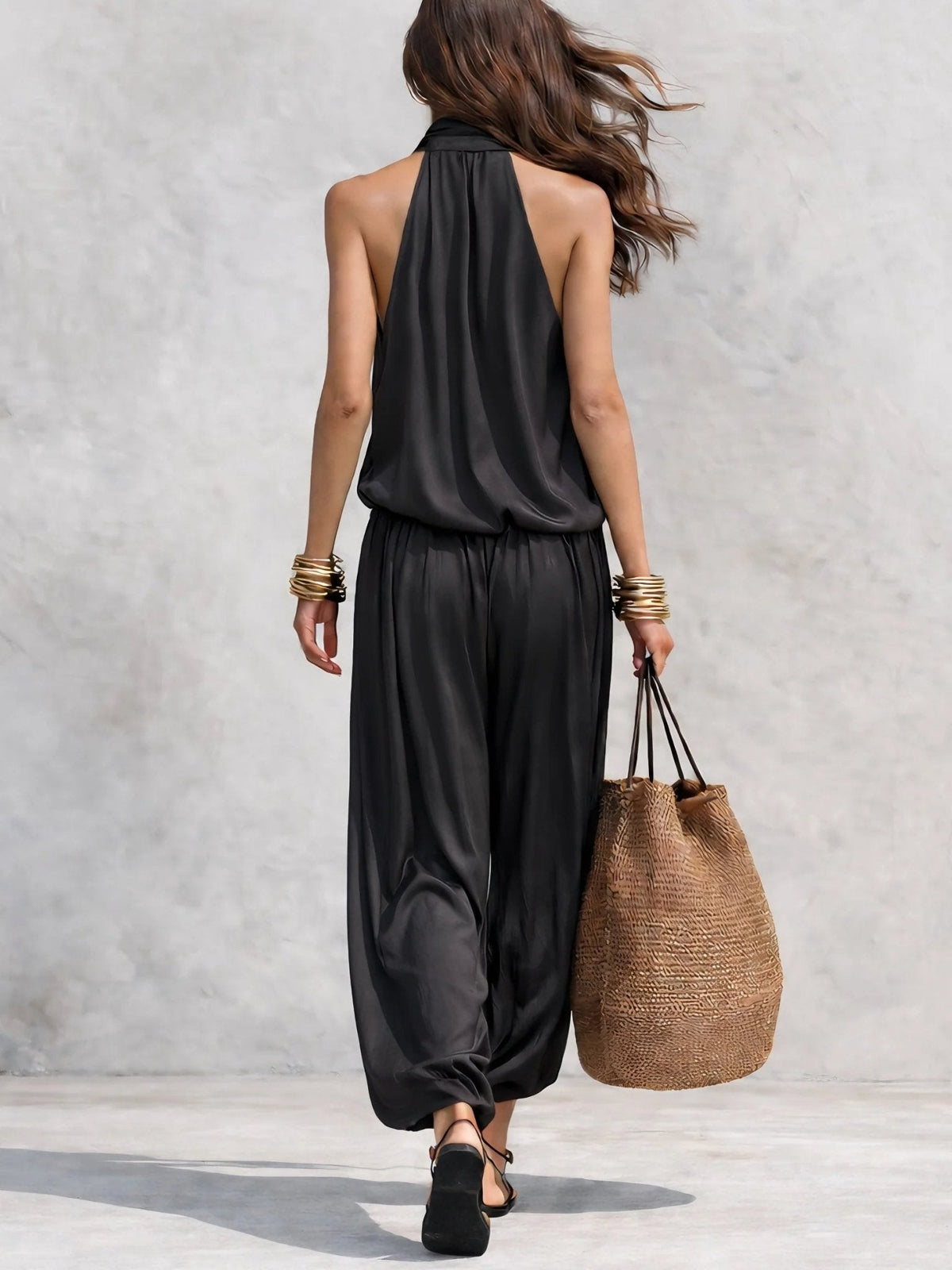 Sylvie | Halter Neck Sleeveless Top and Pleated Pants Set